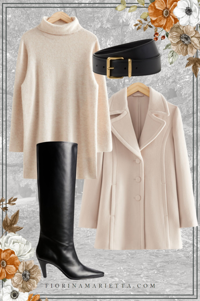 Pumpkin Patch Outfit Ideas: Coordinated dress and mini coat with leather accessories